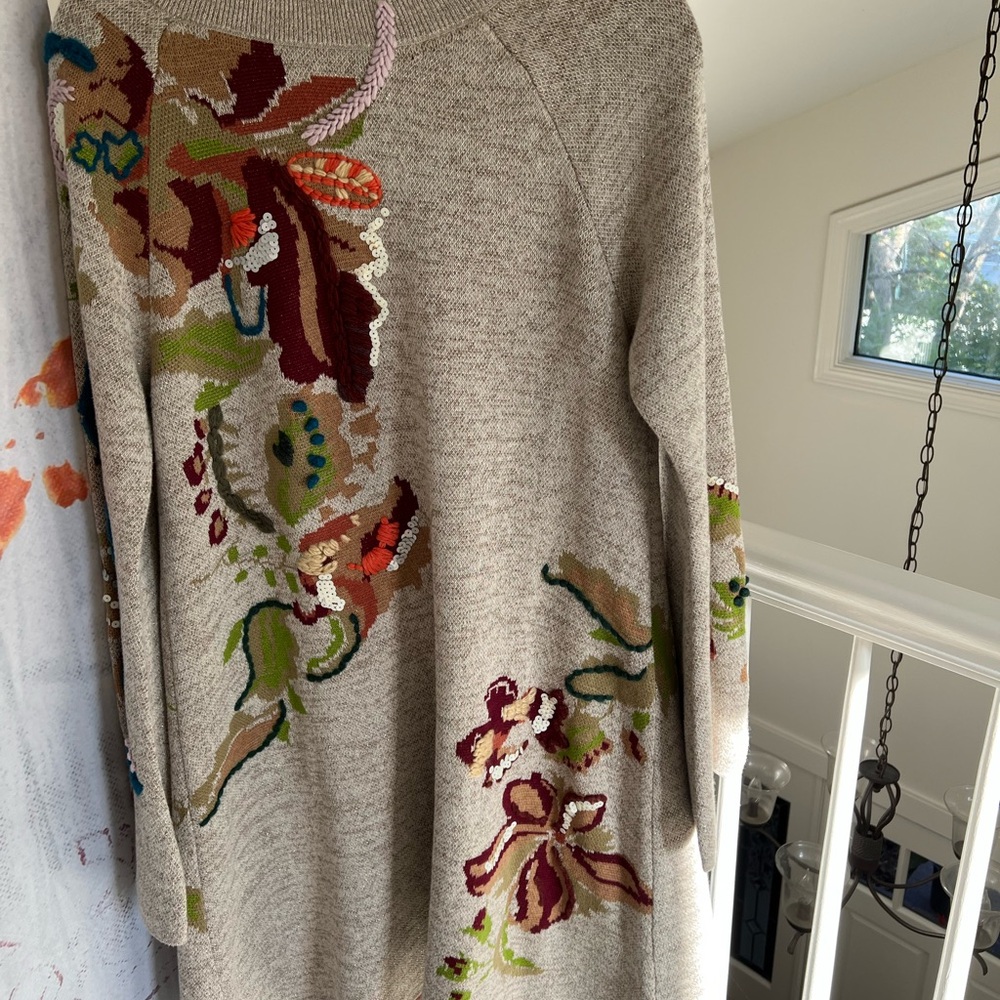Knitted & Knotted Floral Embroidered Sweater dress